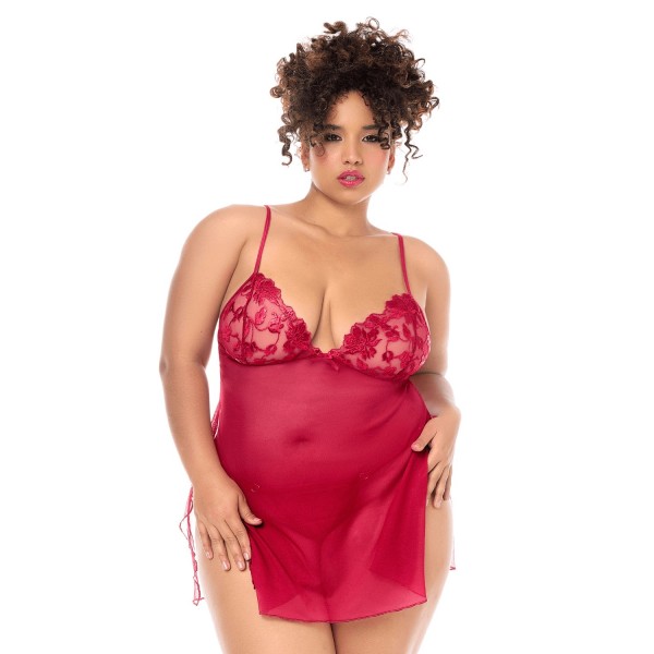 Babydoll rouge GT brodée avec string inclus