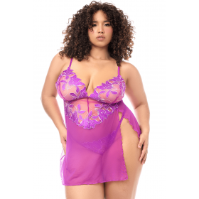 Babydoll fushia GT brodée avec string inclus