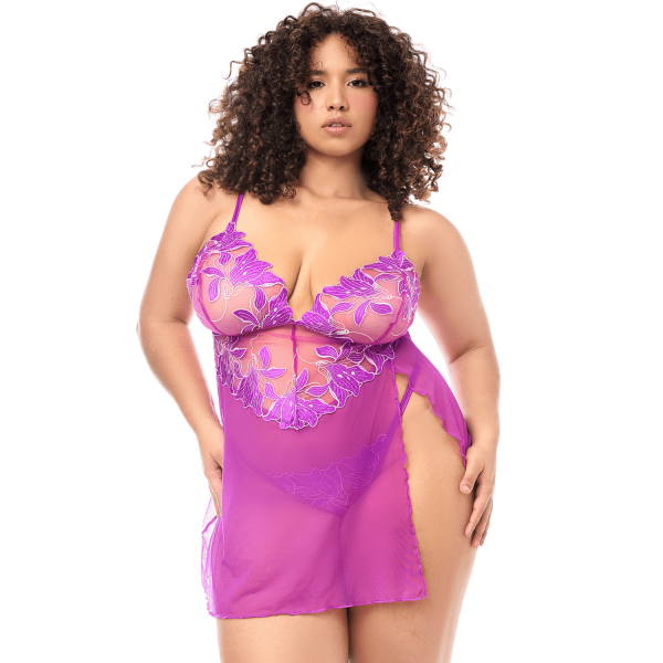 Babydoll fushia GT brodée avec string inclus