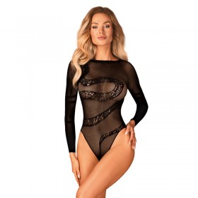 B135 Body noir sexy manches longues