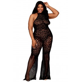 bodystocking GT en dentelle au crochet sans couture, grande taille, résille noire