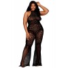 bodystocking GT en dentelle au crochet sans couture, grande taille, résille noire