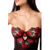 Babydoll noir broderie rouge sensuelle avec string dentelle
