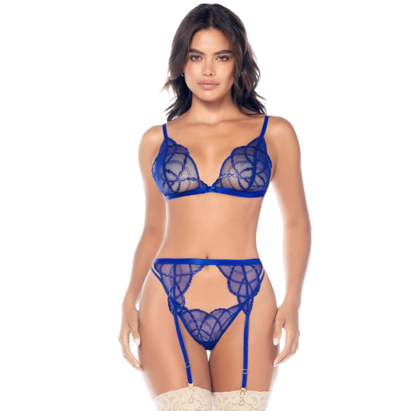 Ensemble sexy 3 pièces avec broderie brillante
