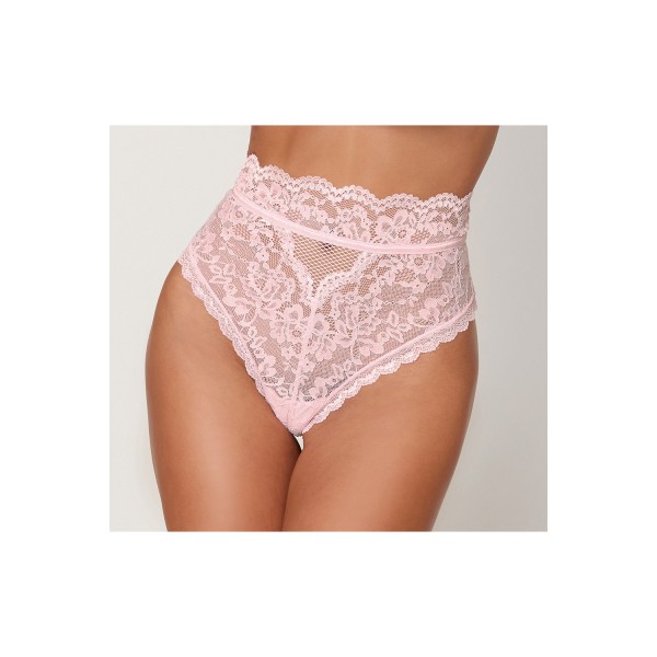 String dentelle taille haute rose