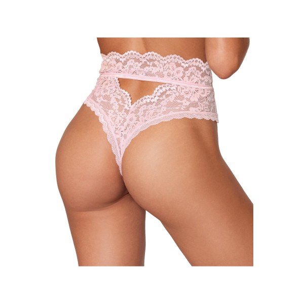 String dentelle taille haute rose