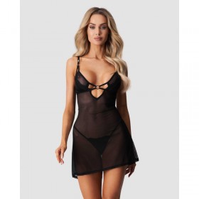 Nuisette et string noir ALLIANE  - Madonna Lingerie