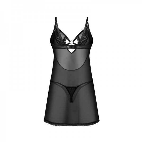 Nuisette et string noir ALLIANE  - Madonna Lingerie