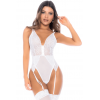 Body string en résille et dentelle blanche avec porte-jarretelles inclus,