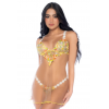 Nuisette sexy en tulle transparente brodée en jaune -string assorti