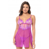 Babydoll Sexy fushia en résille brodée avec string inclus