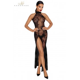 Robe longue tulle transparente brodée dos nu fente sexy