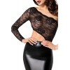 Robe mi-longue wetlook et dentelle EROTICA F339  - Noir Handmade