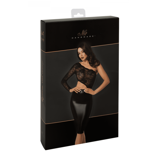 Robe mi-longue wetlook et dentelle EROTICA F339  - Noir Handmade