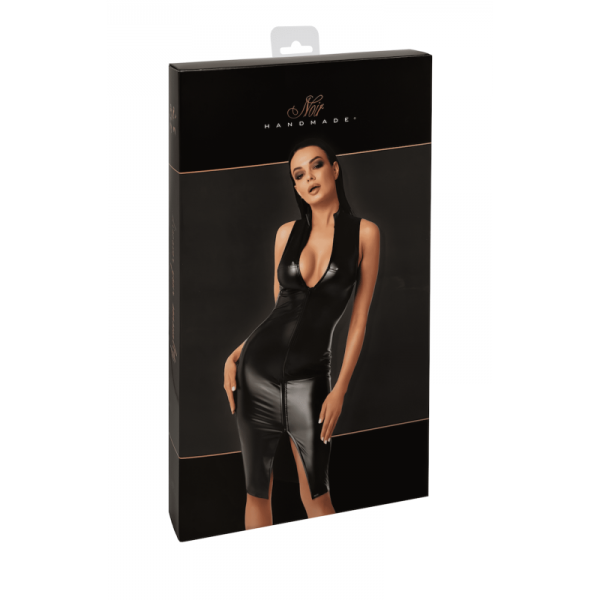 Robe mi-longue F337  EROTICA zippée wetlook  -Noir Handmade