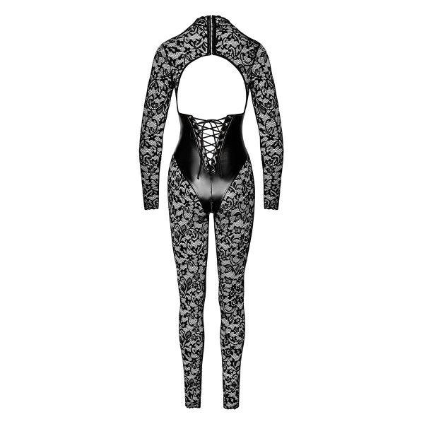 Combinaison F299 en dentelle wetlook Enigma - corsage sous poitrine  - Noir Handmade