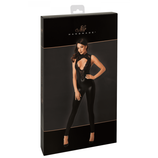 Combinaison dos nu Pandora F342 wetlook et dentelle - Noir Handmade