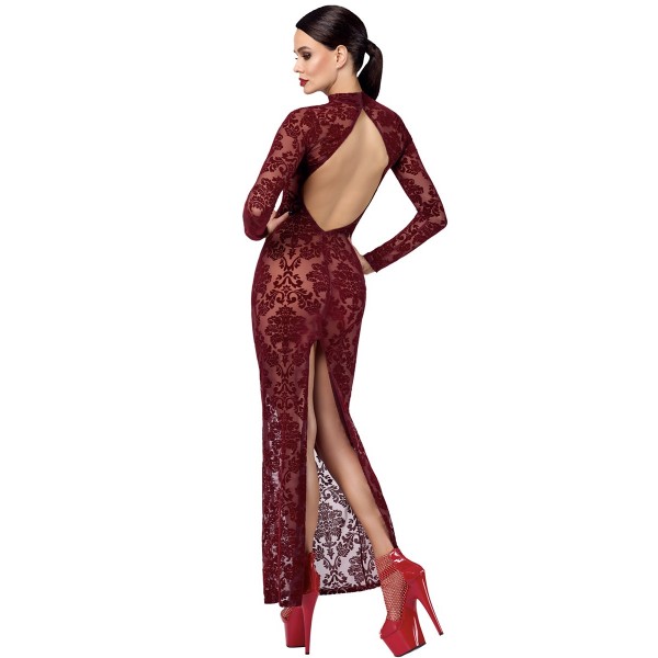 Robe longue F383 kink Royal brodé bordeaux - Noir Handmade