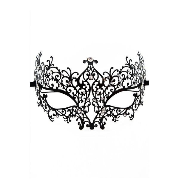 Masque vénitien CHIARA rigide noir avec strass