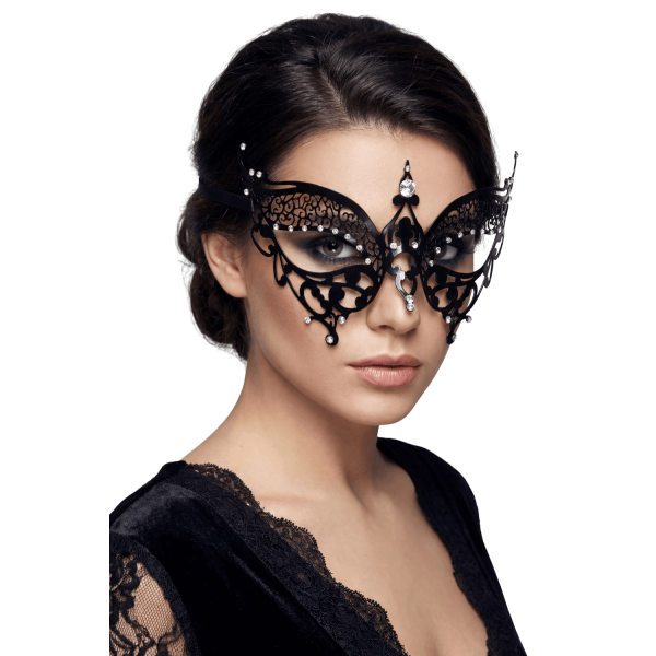 Masque vénitien ALIDA rigide noir avec strass