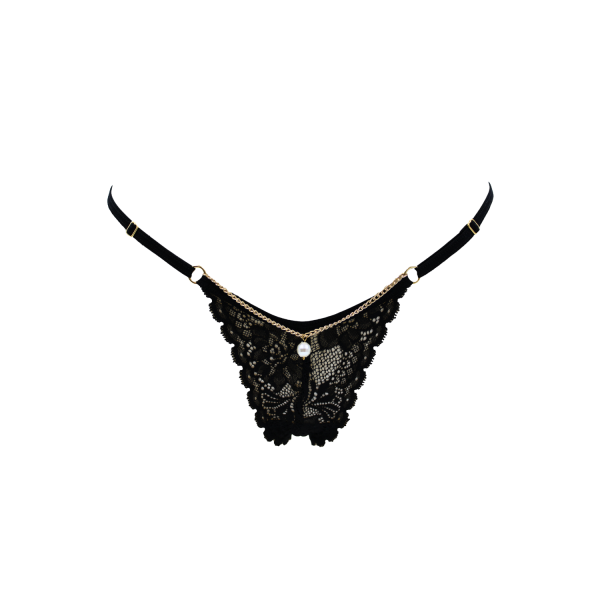 String noir avec bijou perle & strass dorés