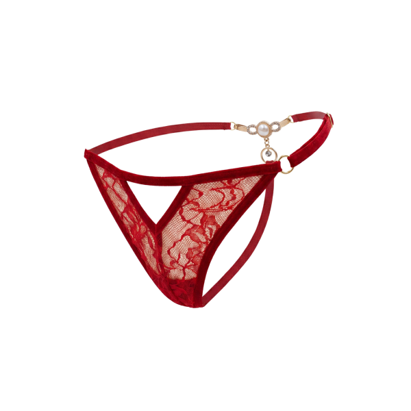 String rouge avec bijou perle & strass dorés