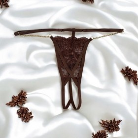 String en dentelle marron  ouvert avec chaînes dorées