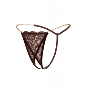 String en dentelle marron  ouvert avec chaînes dorées