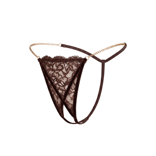 String en dentelle marron  ouvert avec chaînes dorées