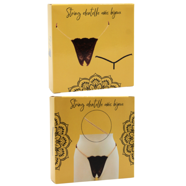 String en dentelle marron  ouvert avec chaînes dorées