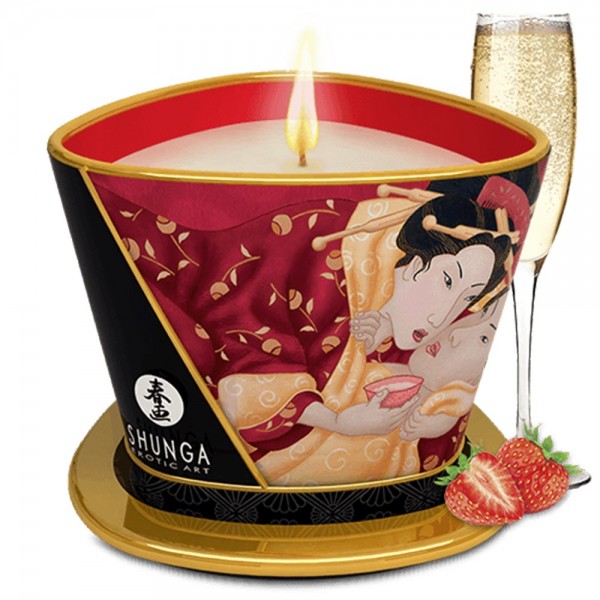 Bougie de massage naturelle  fraise vin pétillant 170ml  - Shunga
