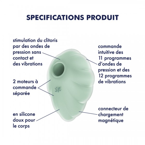 Stimulateur clitoridien par onde de pression sans contact et par vibration USB vert menthe- Satisfyer