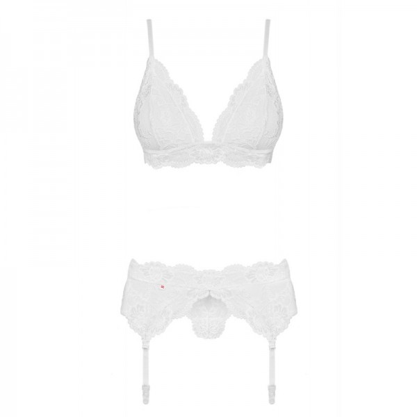 Ensemble 3 pieces porte-jarretelles- blanc