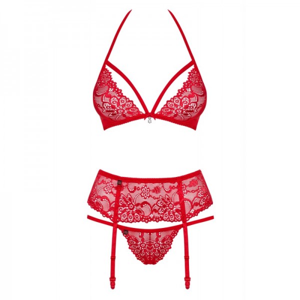 Ensemble lingerie 3 pièces rouge en dentelle – Séduction intense
