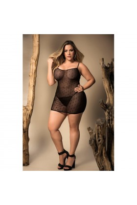 Nuisette transparente à pois grande taille avec string