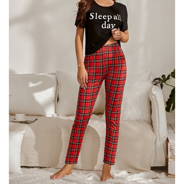Ensemble de pyjama à imprimé carreaux  écossais rouge