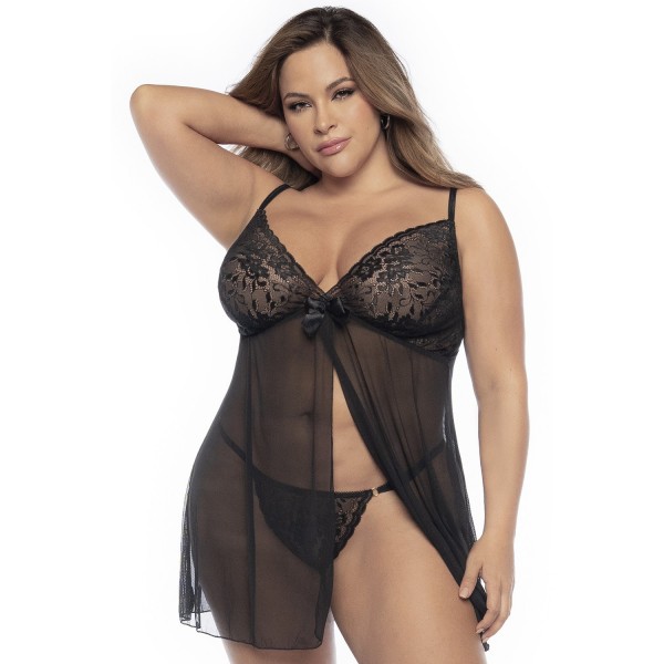 Babydoll Romantica noir et string assorti GT