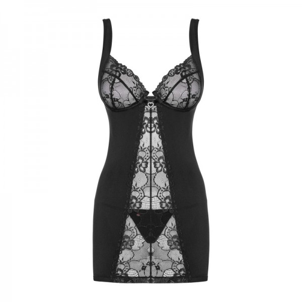 Nuisette & string noir assorti HEARTINA