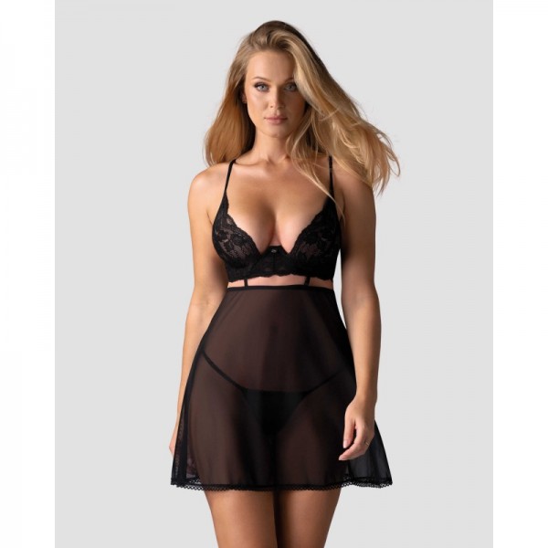 Babydoll NUTRIS et String  Noir