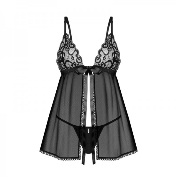 Babydoll et string noire BLOMENTIS