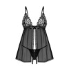 Babydoll et string noire BLOMENTIS