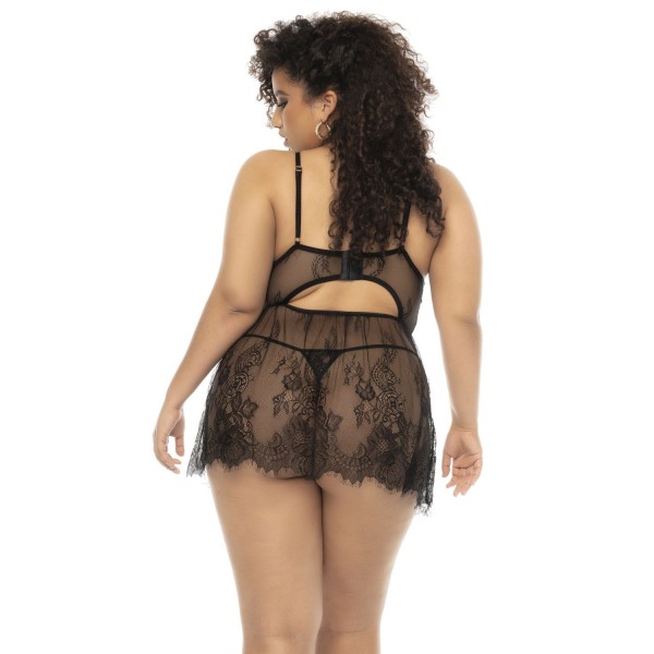 SELMA nuisette noire en dentelle, armatures et string