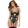 Body string avec porte-jarretelles intégré noir et vert