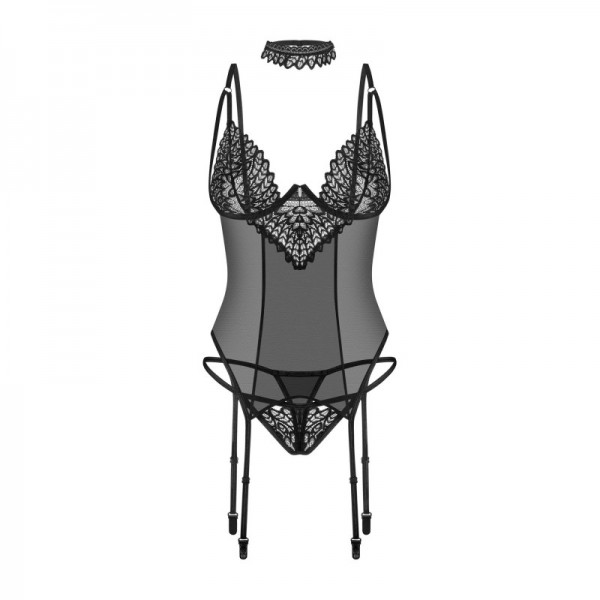 DONARELLA  corset et String assorti inclus noir profond