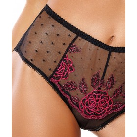 PERFECT  culotte noir en dentelle broderie rouge